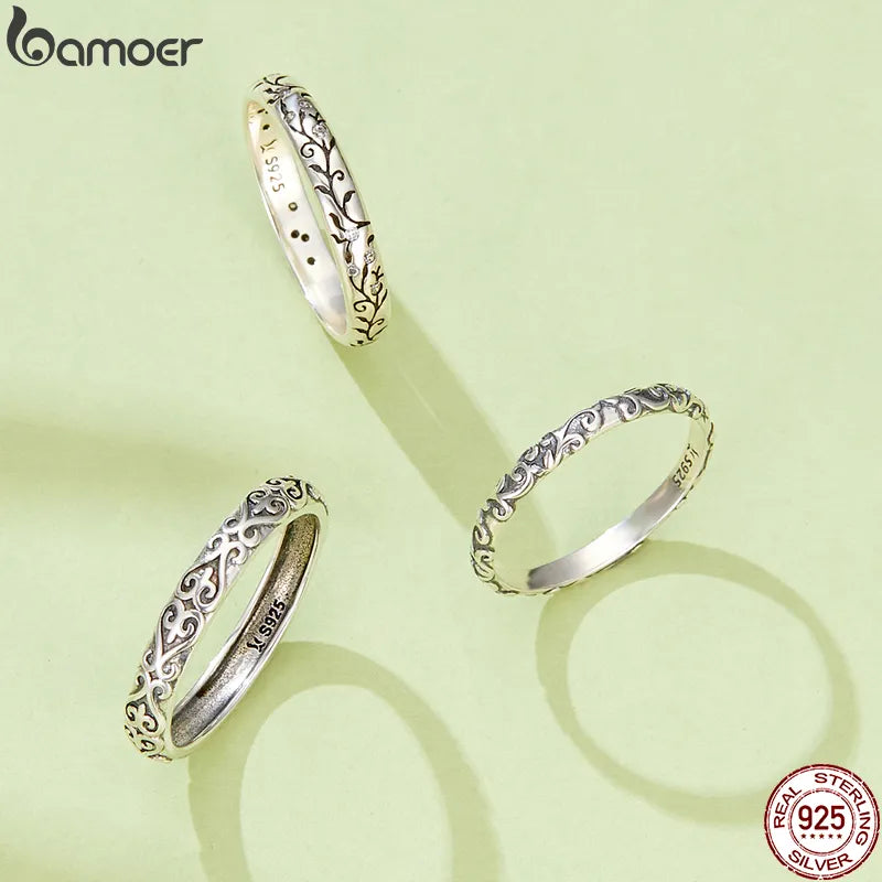 R-925 Sterling Silver Embossed Vintage Pattern Ring for Women Simple Silver Ring Fine Jewelry