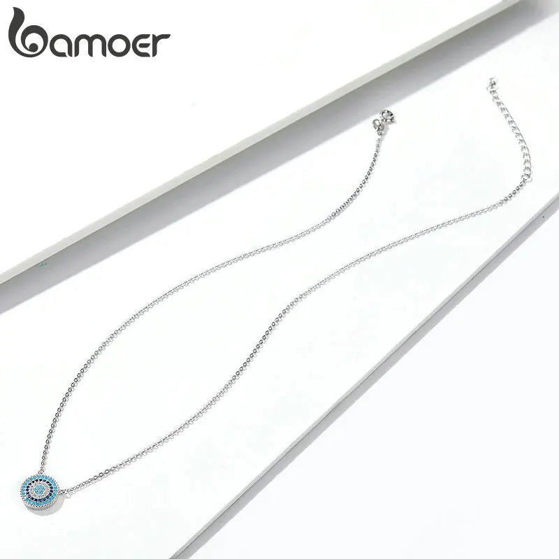 N-Authentic 925 Sterling Silver Blue Eyes Necklace Women Lucky Pendant Necklaces Jewelry