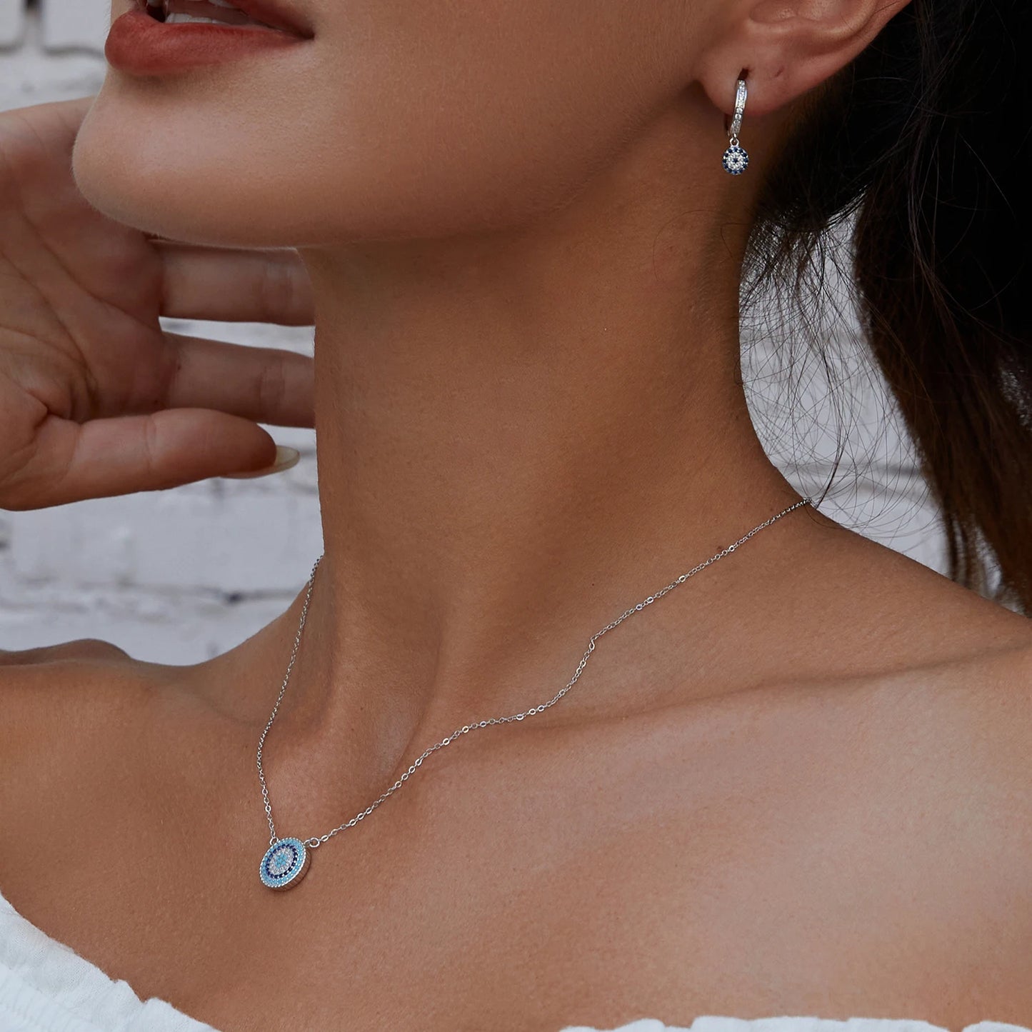 N-Authentic 925 Sterling Silver Blue Eyes Necklace Women Lucky Pendant Necklaces Jewelry