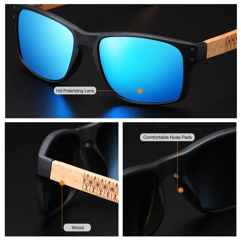 Beech wood Handmade Sunglasses Men Polarized  Outdoor Driving Sun Glasses