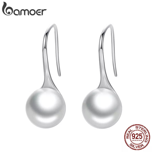 E-925 Sterling Silver Elegant Round Pure Love Pearl for Women Jewelry