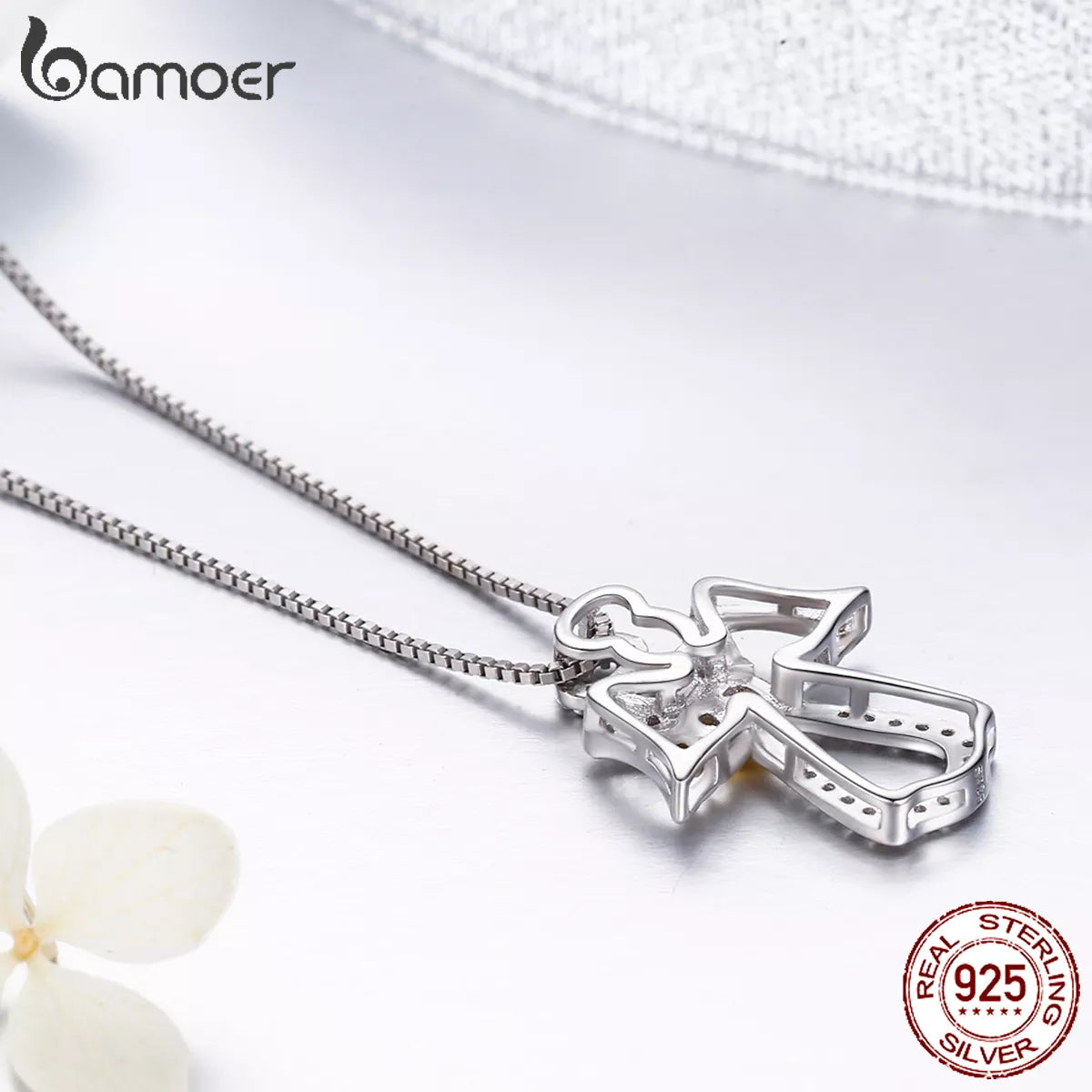 N-925 Sterling Silver Guardian Angel Pendant Necklace Angel Wing Chain for Women ,Dazzling Zircon Luxury Jewelry