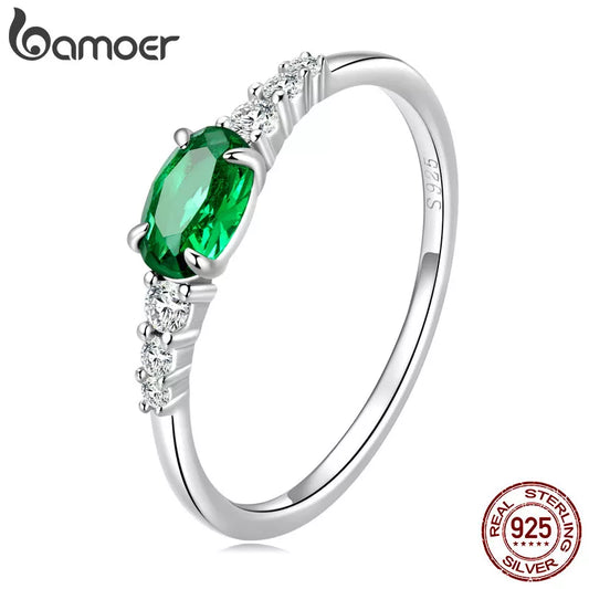 R-925 Sterling Silver Simple Gemstone Ring for Women Green Zirconium Ring Fine Jewelry